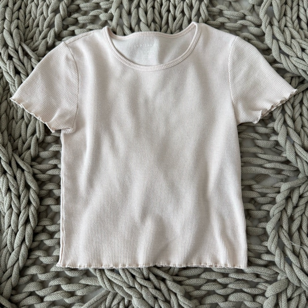 American Eagle Waffle Crop Top with Short Frill Sleeves